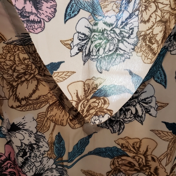 American And Beyond Caftan Dress Womens Size L Tan Floral Maxi High Front Slits - Picture 4 of 14